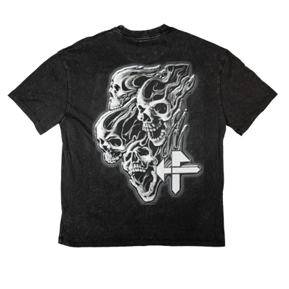 Camiseta Hyfashn Flaming Skull con lavado gris