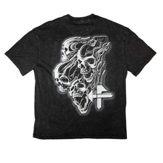 Camiseta Hyfashn Flaming Skull con lavado gris